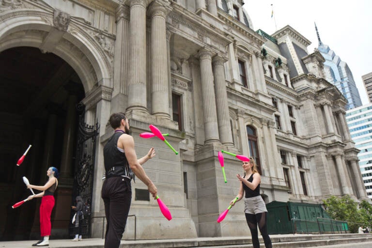 Jugglers outside of City Hall
