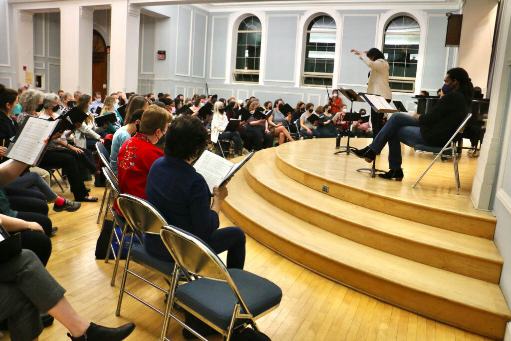 The 120-voice Mendelssohn Chorus and soloists rehearse for ''Beyond the Binary'' at Settlement School in Queen Village.