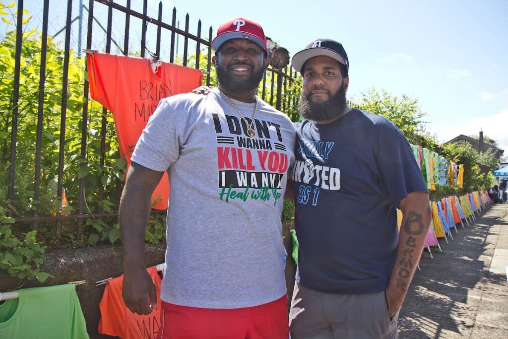 Brandon Chastang (left) and Tone Barr (right) organized the Day of Serenity at Clara Muhammad square in Philadelphia on May 15, 2022.