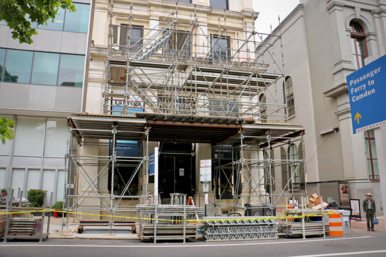 Ongoing construction and scaffolding is visible in front of the building which houses the National Liberty Museum.