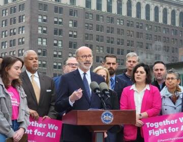 Pennsylvania Governor Tom Wolf speaking at a press conference on  abortion rights outside Independence Hall in Philadelphia on May 4, 2022. (Tom MacDonald/WHYY)