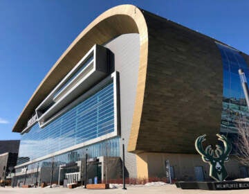 This March 11, 2019 photo shows the Fiserv Forum, Milwaukee's new downtown arena that opened in the summer of 2018. (AP Photo/Carrie Antlfinger)
