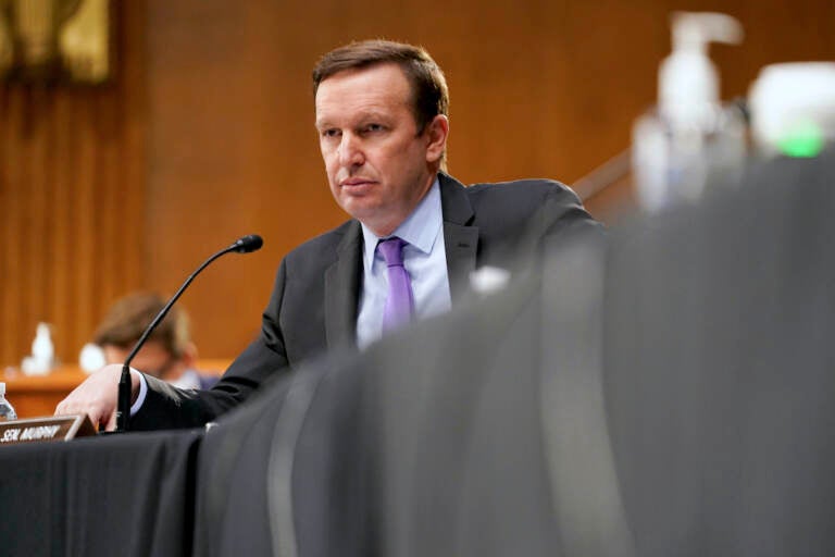 File photo: Sen. Chris Murphy (D-Conn.) is seen during a Senate Health, Education, Labor and Pensions Committee hearing to discuss the on-going federal response to Covid-19 on Tuesday, May 11, 2021 at the U.S. Capitol in Washington, D.C. (Jim Lo Scalzo/Pool via AP)