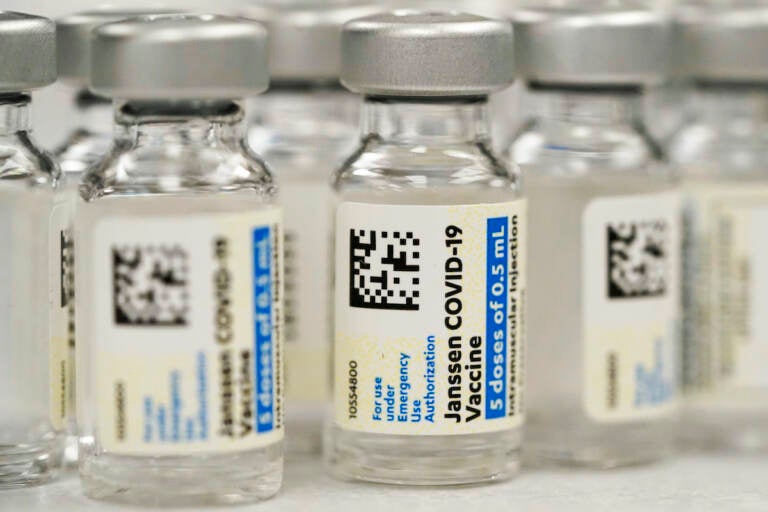 This Saturday, March 6, 2021, file photo shows vials of Johnson & Johnson COVID-19 vaccine at a pharmacy in Denver.  (AP Photo/David Zalubowski, File)