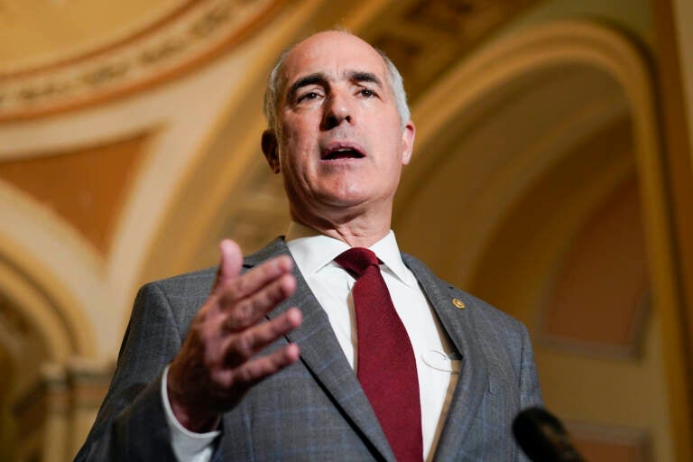 Sen. Bob Casey, D-Pa., speaks during a news conference on Capitol Hill in Washington, Tuesday, Dec. 7, 2021.(AP Photo/Carolyn Kaster)