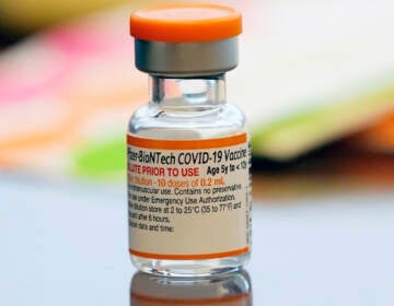 A vial of the Pfizer-BioNTech COVID-19 vaccine for children 5 to 12 years old sits ready for use at a vaccination site in Fort Worth, Texas, Thursday, Nov. 11, 2021. (AP Photo/LM Otero)