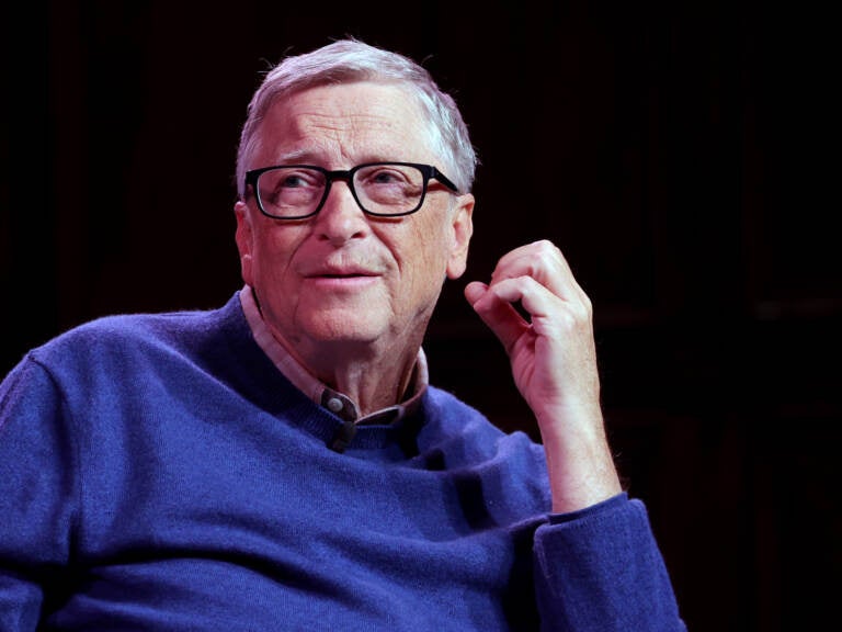 Bill Gates discusses his new book, How to Prevent the Next Pandemic, onstage in New York City. Gates announced Tuesday that he tested positive for COVID-19. (Michael Loccisano/Getty Images)
