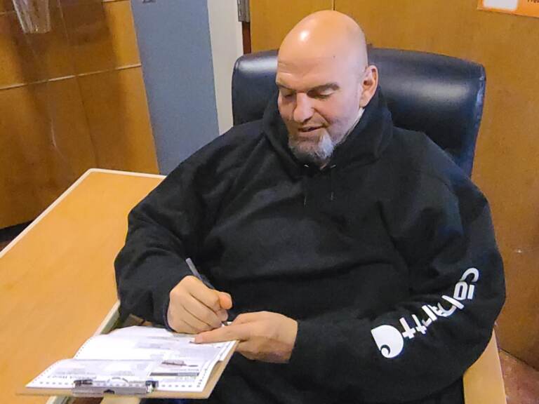 Pennsylvania Lt. Gov. John Fetterman casts his 2022 Democratic Primary Election vote from Penn Medicine Lancaster General Hospital, using an emergency absentee ballot. (@JohnFetterman/Twitter)