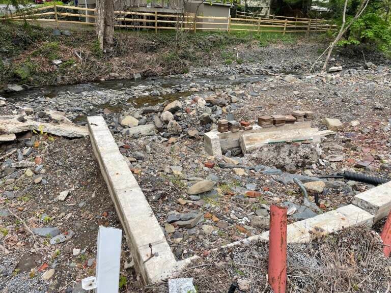 Remnants of a house foundation after the structure was swept away in a flash flood as remnants of Hurricane Ida moved through the region in Lambertville, N.J.