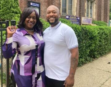 Sajda ''Purple'' Blackwell and her husband Tommy Blackwell are the newest committee people for the 5th division of Philadelphia's 60th ward. The couple says their political run grew out of their gun violence prevention activism and other community organizing in West Philadelphia. (Sammy Caiola/WHYY)