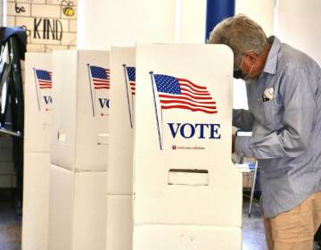 Voters cast their ballots in the Pennsylvania primary at the Elkins Park School polling place