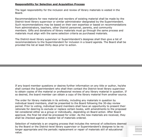 The first draft of the policy, with the board as the listed responsible party (slide right for the second draft).