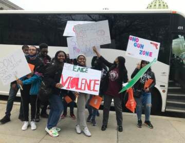 A group of Philadelphia teens advocate for stronger gun policies is in Harrisburg, PA on April 26. The group was organized by Ceasefire PA, and some of them remain active on the issue through the Enough is Enough steering committee. (Courtesy of CeaseFirePA)