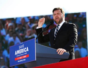 Republican Senate candidate J.D. Vance speaks at a rally with former President Donald Trump at the Delaware County Fairgrounds in Delaware, Ohio, on April 23. On Tuesday, the Trump-backed candidate won with a narrow victory. (Joe Maiorana/AP)