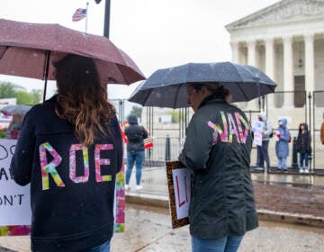 Abortion rights protesters hold a demonstration outside of the Supreme Court on Saturday in Washington.
(Amanda Andrade-Rhoades/AP)