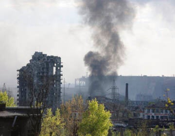 Smoke rises from the steel plant in Mariupol where heavy fighting is taking place.