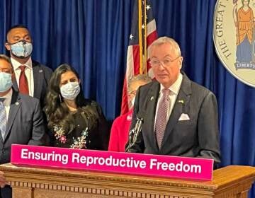 New Jersey Gov. Phil Murphy announcing new measures to protect abortion rights on May 11, 2020 in Trenton. (P. Kenneth Burns/WHYY)