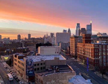 Aerial view of North Broad Street at sunrise.