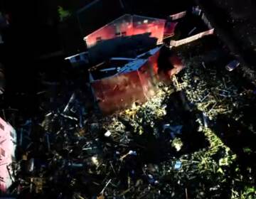 An aerial view of a house explosion in Pottstown