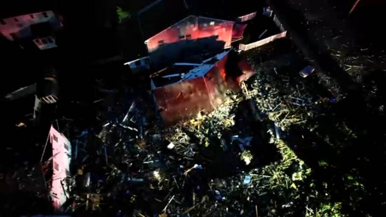 An aerial view of a house explosion in Pottstown