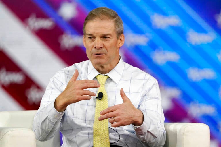 A close-up of Rep. Jim Jordan speaking at an event in February.