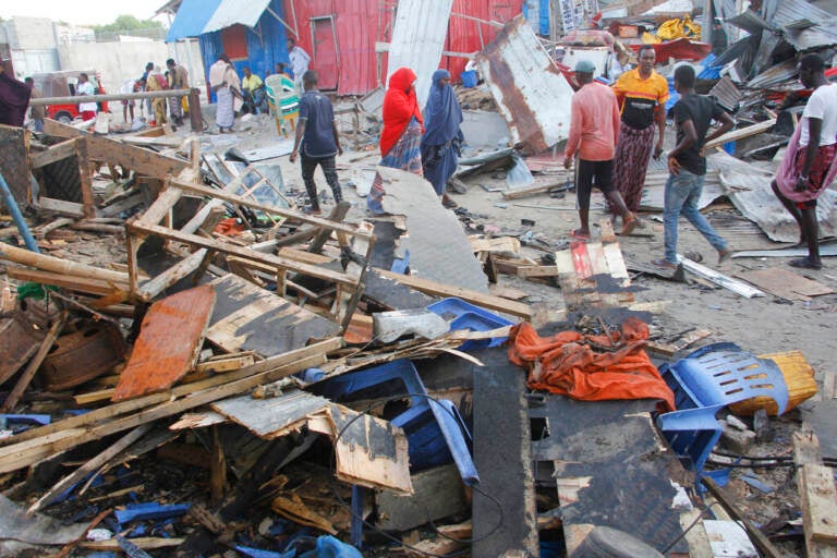 Pictures of debris from a bomb blast.