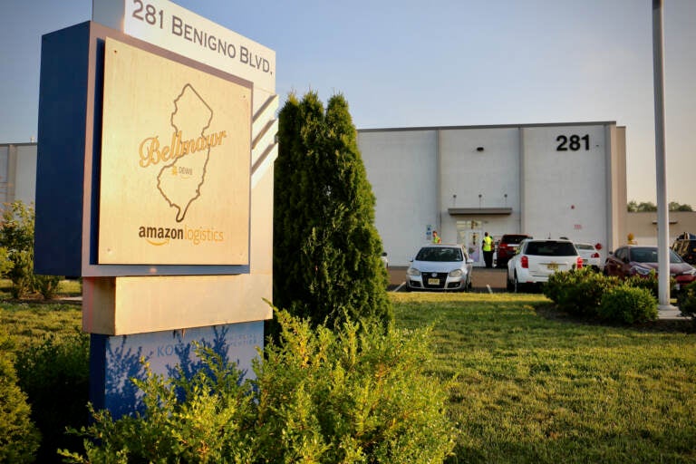 Amazon workers participate in a walkout at the company's Bellmawr, N.J., facility.