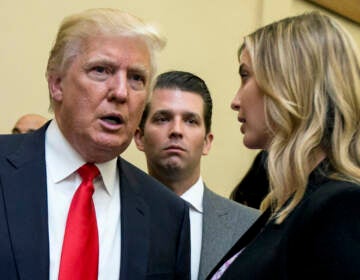 Donald Trump, left, his son Donald Trump Jr., center, and his daughter Ivanka