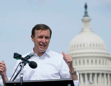 Sen. Chris Murphy, D-Conn., speaks during a rally near Capitol Hill in Washington, Friday, June 10, 2022, urging Congress to pass gun legislation. (AP Photo/Susan Walsh)