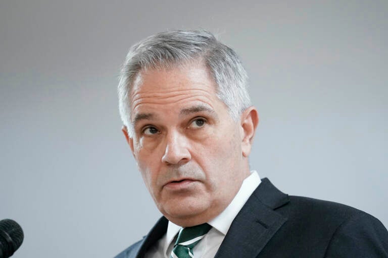 File photo: Philadelphia's Democratic District Attorney Larry Krasner speaks during a news conference in Philadelphia, on Jan. 31, 2022. (AP Photo/Matt Rourke, File)