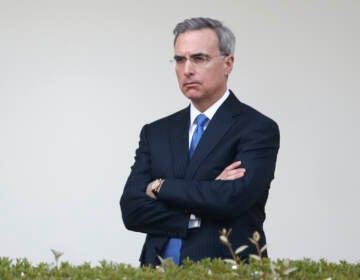 File photo: White House counsel Pat Cipollone listens as President Donald Trump speaks during a coronavirus task force briefing in the Rose Garden of the White House, March 29, 2020, in Washington.  (AP Photo/Patrick Semansky, File)