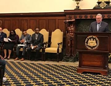 Mayor Kenney announced three schools to the city's Community Schools Program during a press conference at City Hall on Tuesday. (Alan Yu/WHYY)