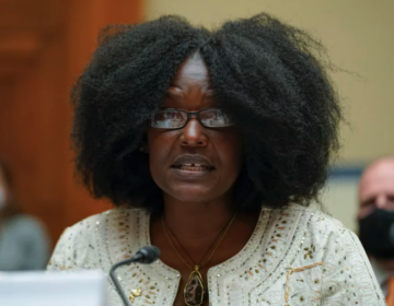 Zeneta Everhart, whose son, Zaire Goodman, 20, was shot during the Buffalo Tops supermarket mass shooting and survived, testifies during a House Committee on Oversight and Reform hearing on gun violence on Capitol Hill on Wednesday. (Andrew Harnik/AP)