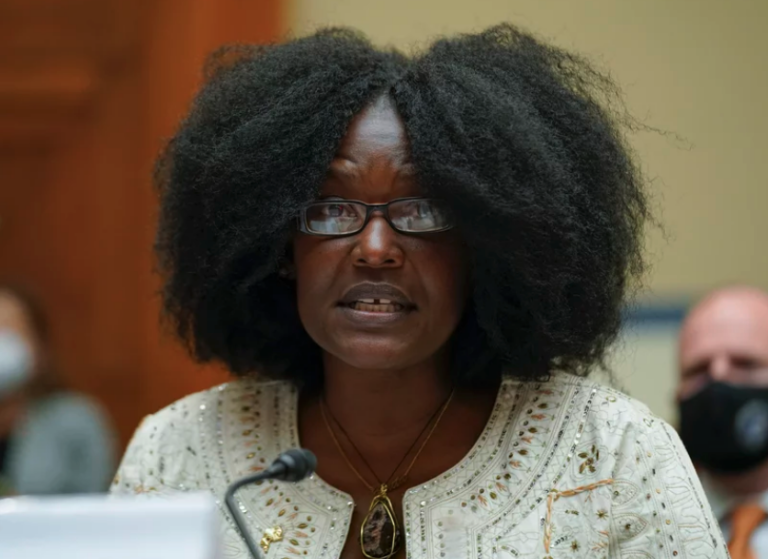 Zeneta Everhart, whose son, Zaire Goodman, 20, was shot during the Buffalo Tops supermarket mass shooting and survived, testifies during a House Committee on Oversight and Reform hearing on gun violence on Capitol Hill on Wednesday. (Andrew Harnik/AP)