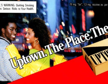 An ad from 1989 shows two people with the city in the background, as the slogan reads: Uptown. The Place. The Taste.