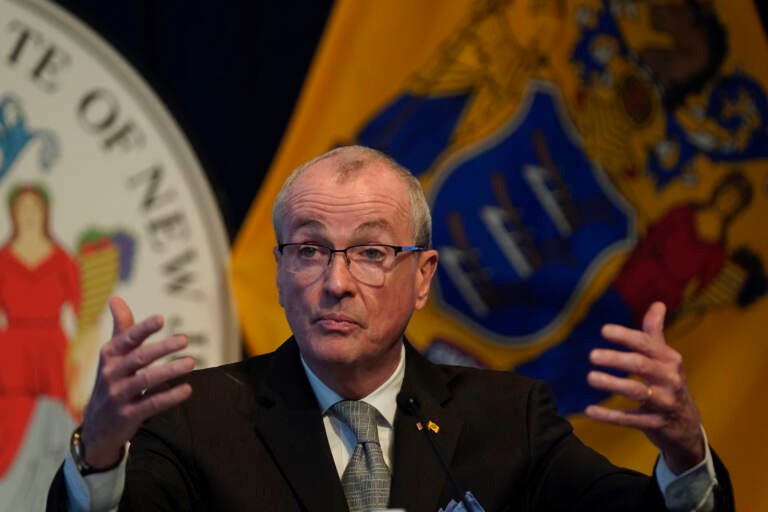 New Jersey Governor Phil Murphy speaks to reporters during a briefing