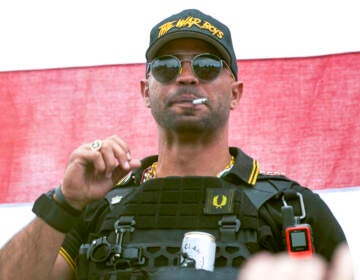 Proud Boys leader Henry 'Enrique' Tarrio wears a hat that says The War Boys during a rally in Portland, Ore., Sept. 26, 2020. (Allison Dinner/AP)