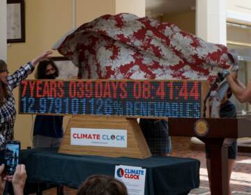 Karen Feridun and Greg Schwedock unveil the climate clock