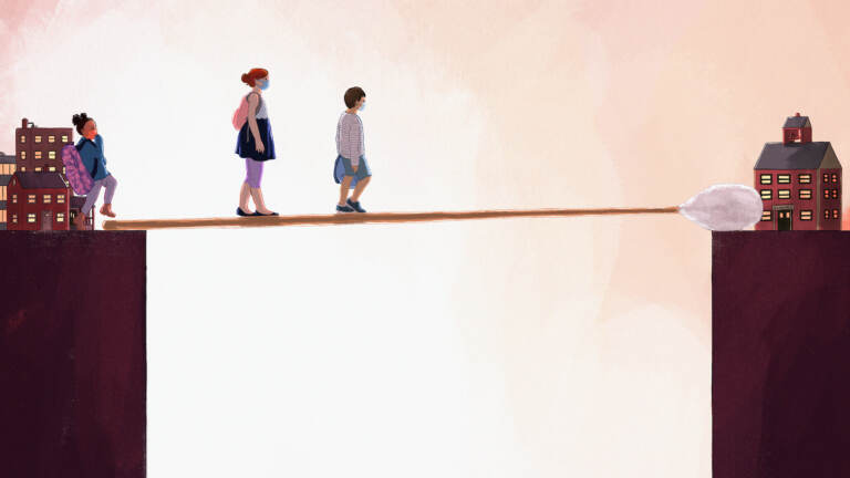 An illustration depicts children walking a 