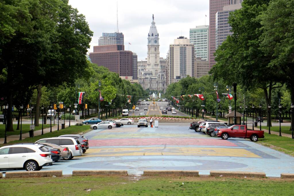 View from Eakins Oval looking east towards City Hall.