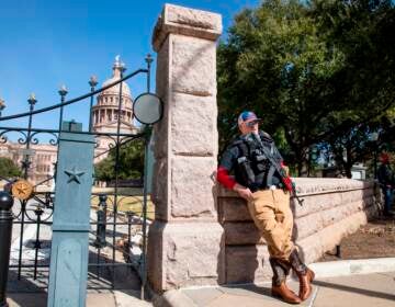 The Republican Party of Texas refuses to recognize the legitimacy of President Biden's election win. Just before Biden's inauguration in 2021, armed groups held a rally in front of the Texas State Capitol in Austin. (Matthew Busch/AFP via Getty Images)