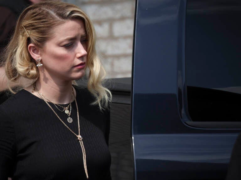 A close-up of Amber Heard as she leaves the courthouse following the verdict.