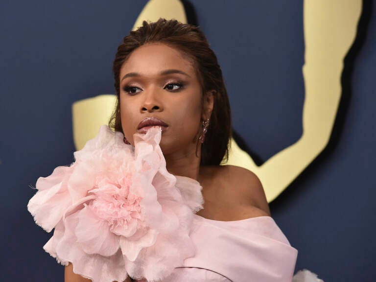 Close up of Jennifer Hudson in a pink dress.