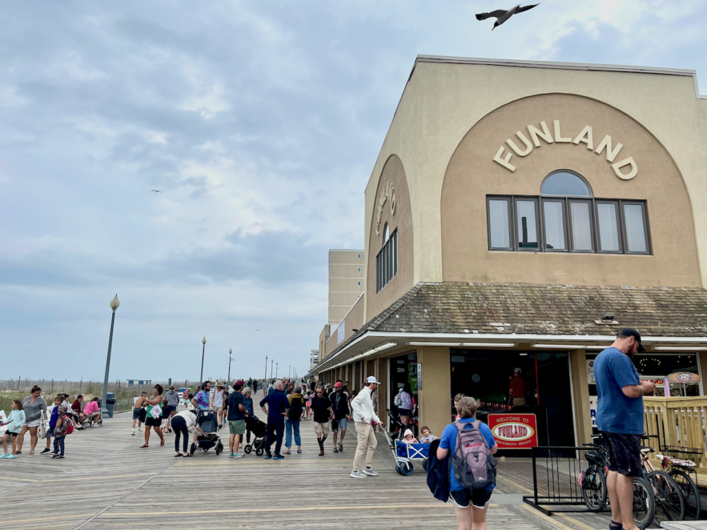 Visitors gather outside Funland in Rehoboth Beach