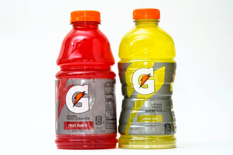 Bottles of Gatorade are pictured, left, a 32 fluid ounce and 28 fluid ounce