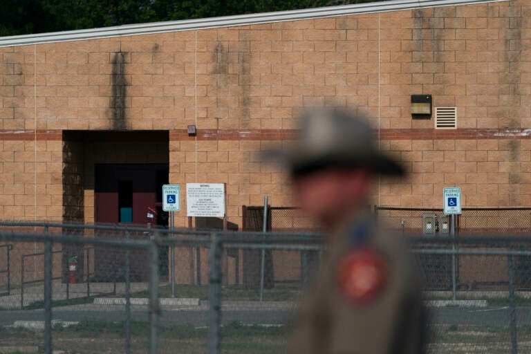 A back door at Robb Elementary School