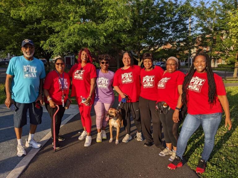 The We Walk PHL group at Lanier Playground in Grays Ferry meets three mornings a week at 6:30 a.m. They call themselves the 'phenomenal, elegant Lanier walkers.' (Elizabeth Estrada/WHYY)