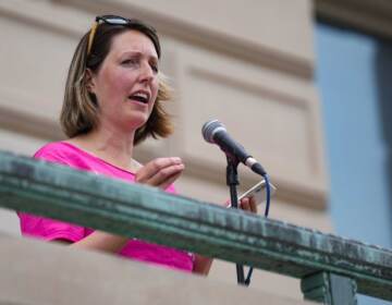 Dr. Caitlin Bernard, the Indiana doctor who provided an abortion to a 10-year-old rape victim from Ohio, speaks during an abortion rights rally in June at the Indiana Statehouse. (Jenna Watson/IndyStar/USA TODAY Network/Reuters)