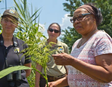 Carolyn Mosley stands next to Martha Williams at the John Heinz National Wildlife Refuge