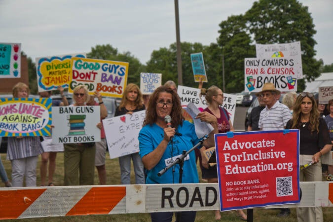 Chris Kehan speaks at a rally outside of Central Bucks School District
